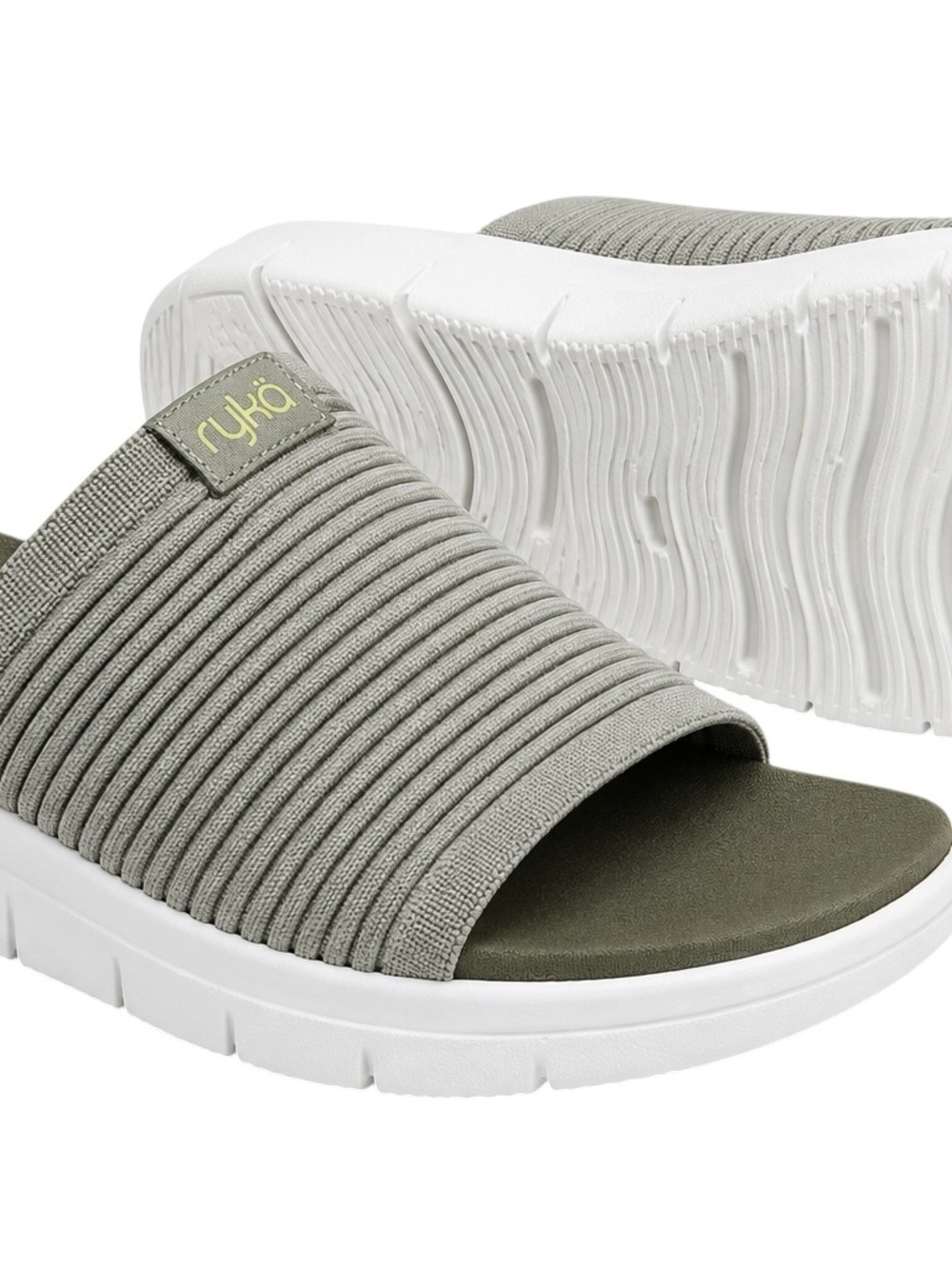 Ryka Epic Slide Sandals Women's 6 M Abbey Green Knit Comfort NEW Wedge